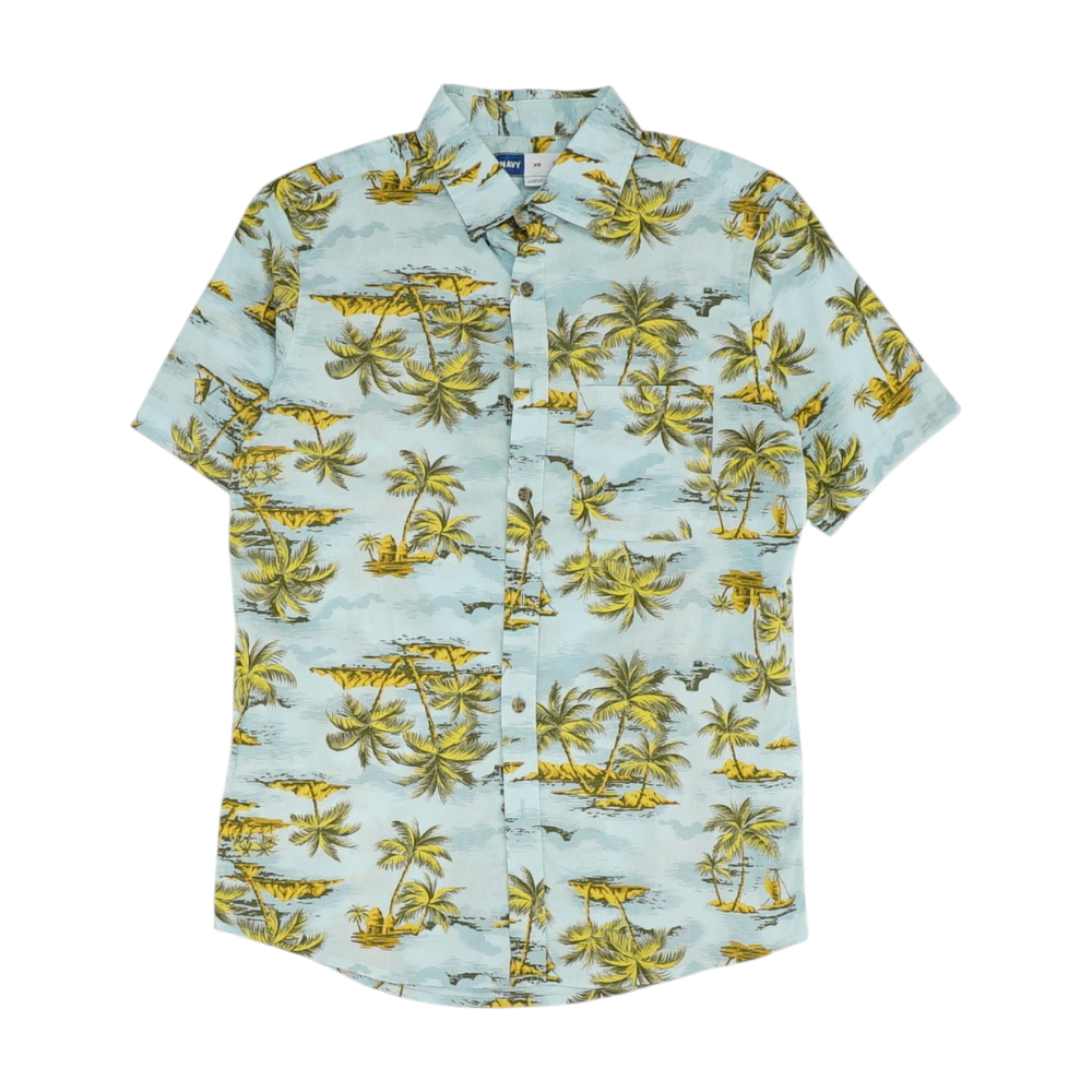 Blue Tropical Short Sleeve Button Down