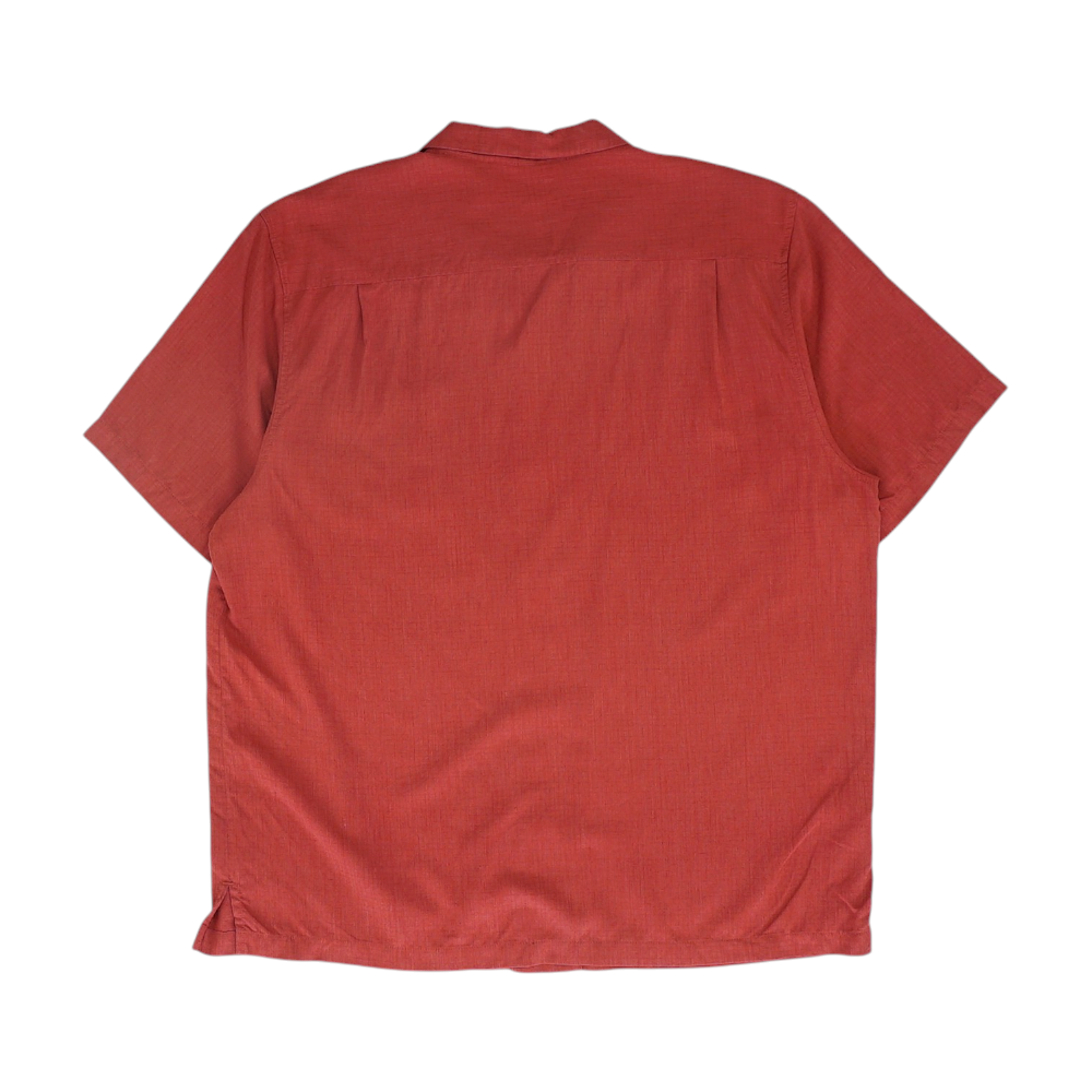 Red Solid Short Sleeve Button Down