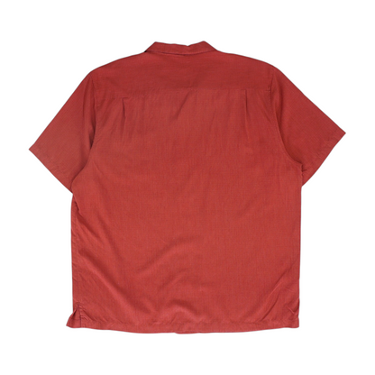 Red Solid Short Sleeve Button Down