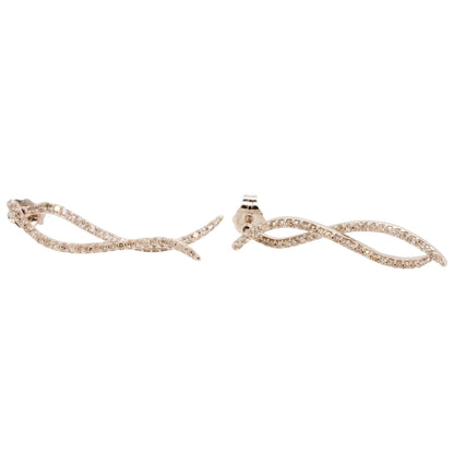 14K White Gold Round Diamond Snake Stud Earrings