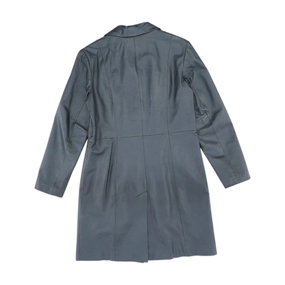 Black Solid Leather Coat