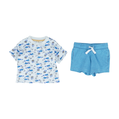 White Graphic Short Sleeve Set