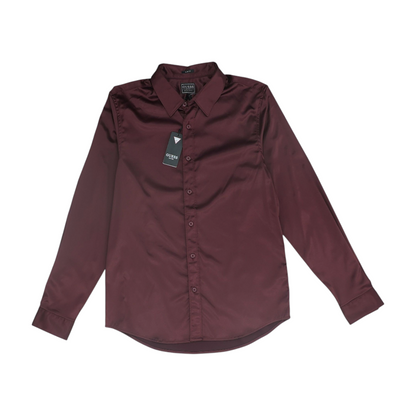 Maroon Solid Long Sleeve Button Down