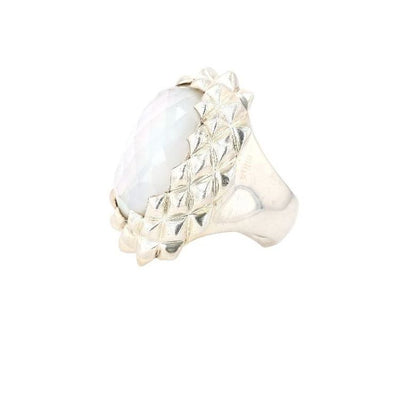 Sterling Silver Doublet Super Stud Oval Mother of Pearl Quartz Ring