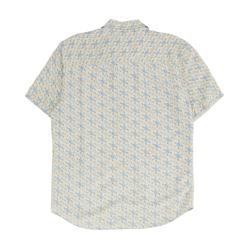 Beige Floral Short Sleeve Button Down