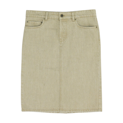 Beige Pre-Fall 2024 Collection By Miuccia Prada Logo Embroidered Beige Denim Knee-Length Skirt