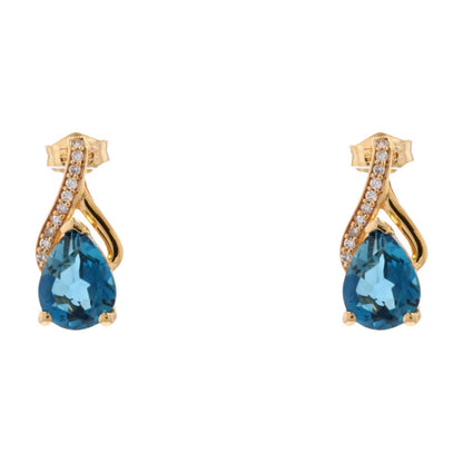 3/4 Ct 14K Gold Pear London Blue Topaz With Round Diamond Accent Drop Earrings