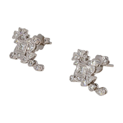 1/2 Ct 14K White Gold Milgrain Edge Diamond Dangle Earrings