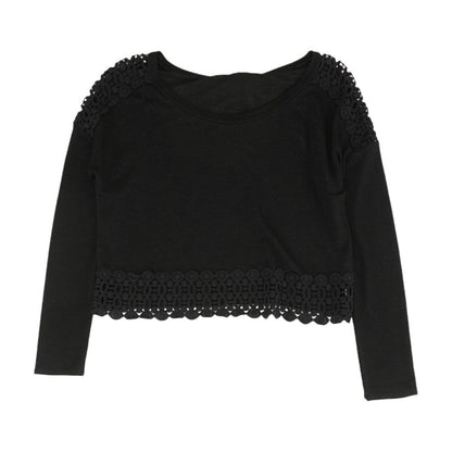 Black Solid Crewneck Knit Top