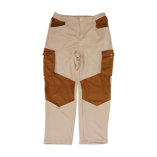 Beige Color Block Regular Pants