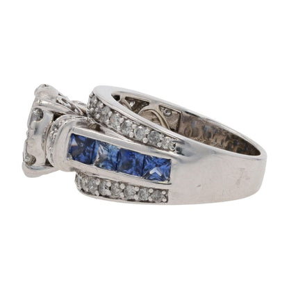 2 Ct 10K White Gold Diamond Cluster With Sapphire Accents Engagement Ring