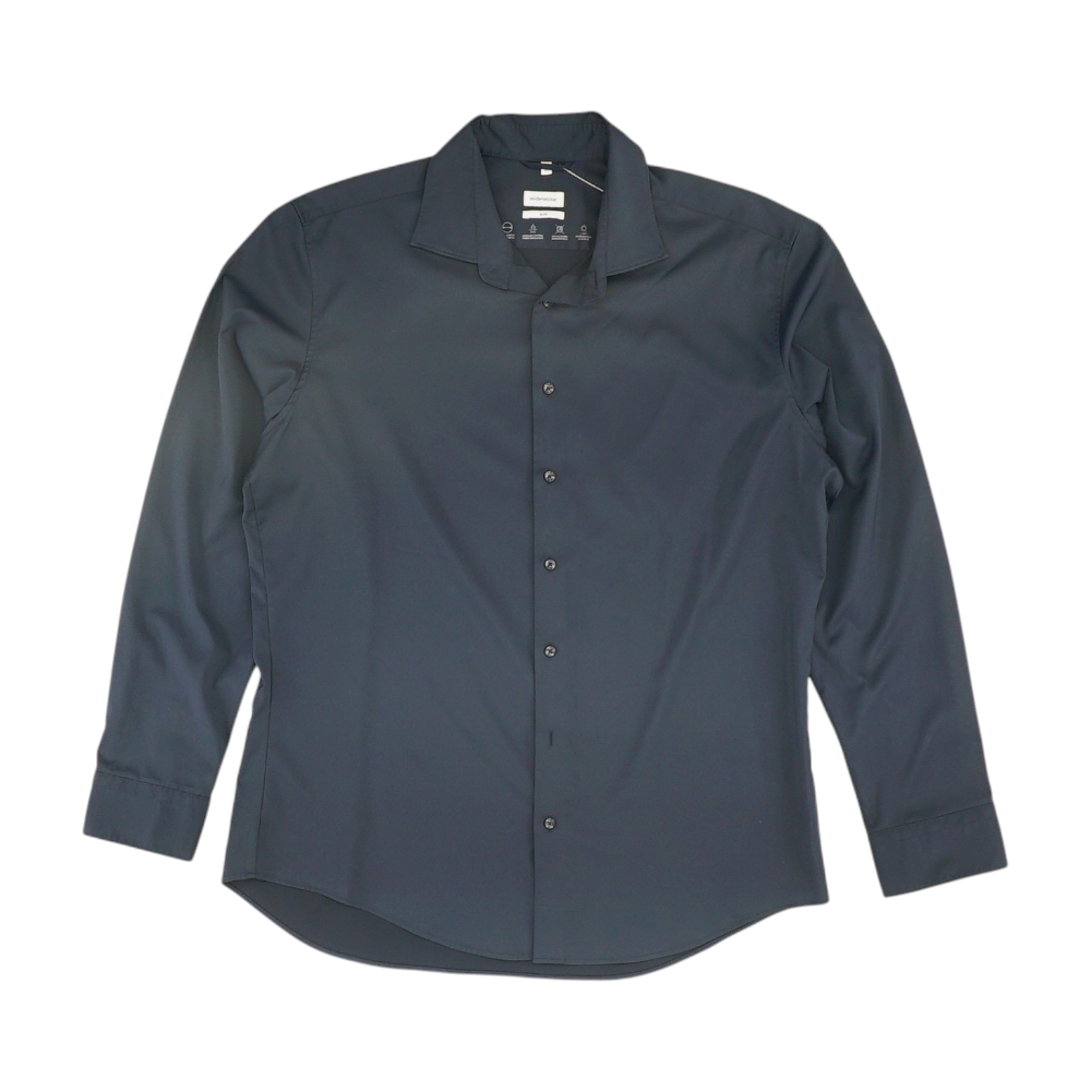Navy Solid Long Sleeve Button Down