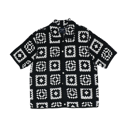 Black Abstract Short Sleeve Button Down