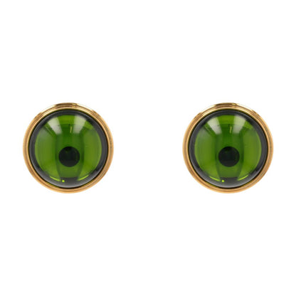 Gold Tone Green Cabochon Crystal Clip On Earrings