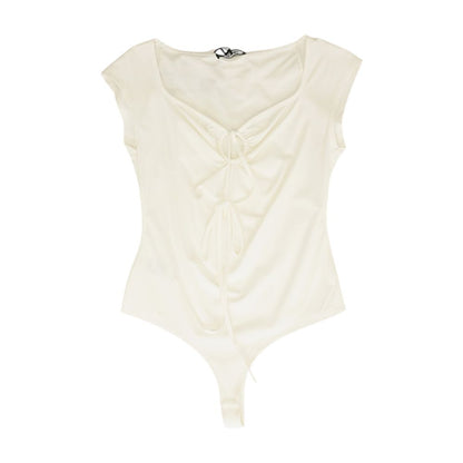 White Solid Bodysuit Knit Top
