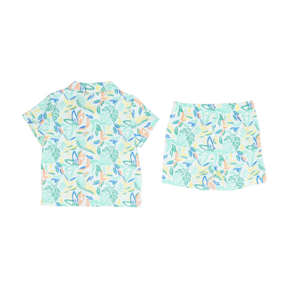 White Tropical Short Sleeve Set
