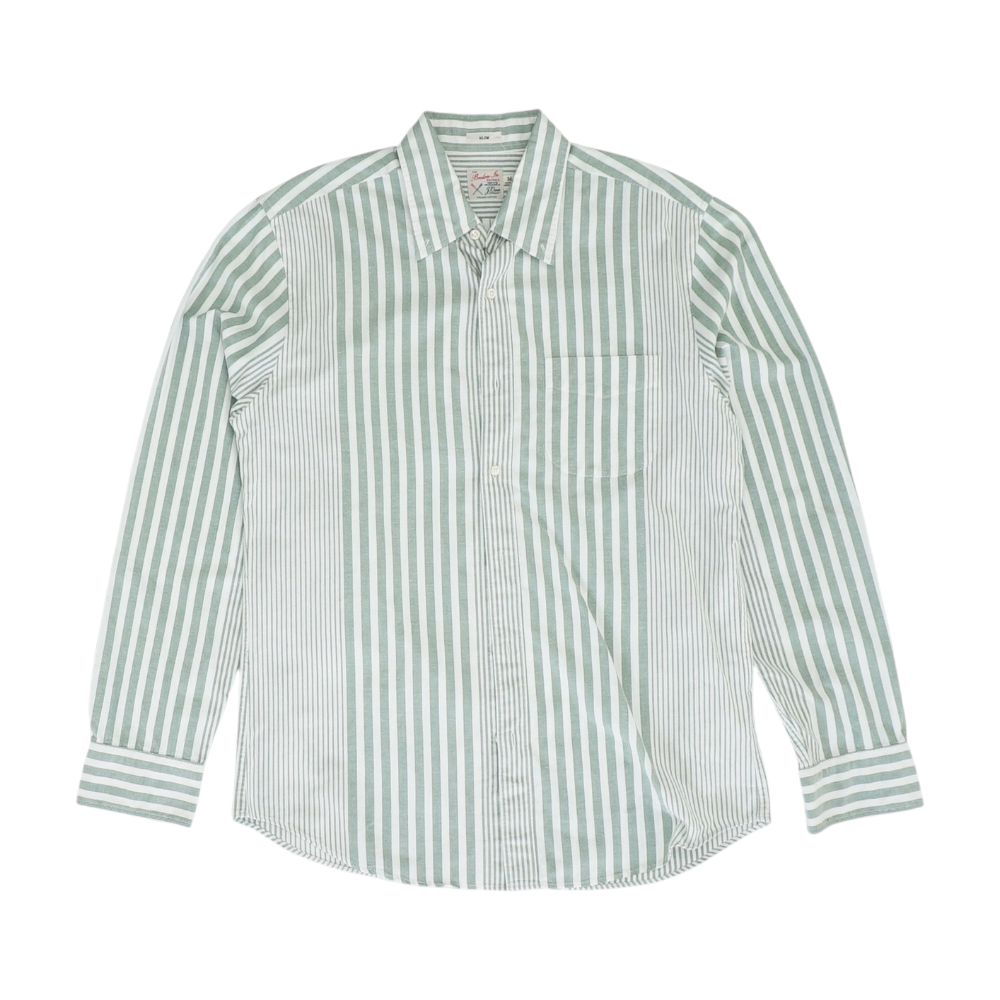 Green Striped Long Sleeve Button Down