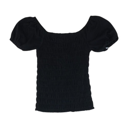 Black Solid Short Sleeve Blouse