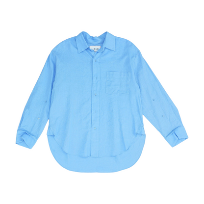 Blue Solid Long Sleeve Button Down