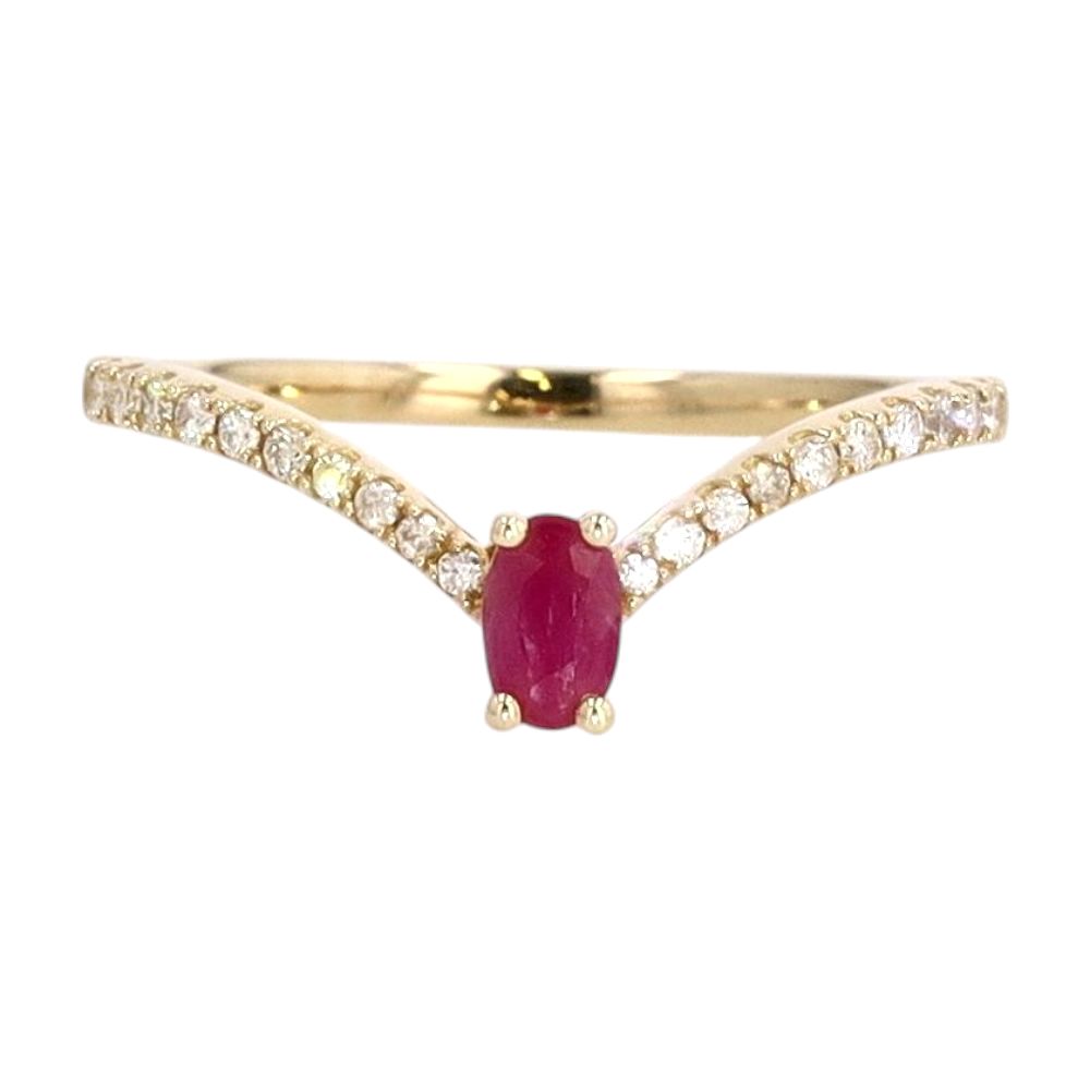 1/4 Ct 14K Gold Pear Ruby With Diamond Accents Wishbone Ring ...