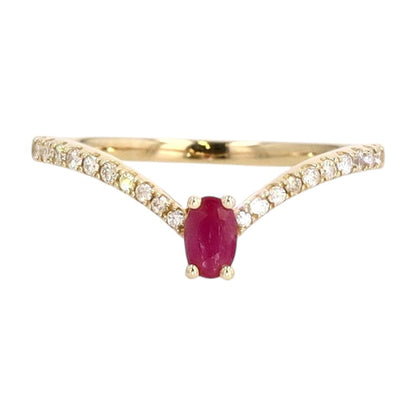 1/4 Ct 14K Gold Pear Ruby With Diamond Accents Wishbone Ring