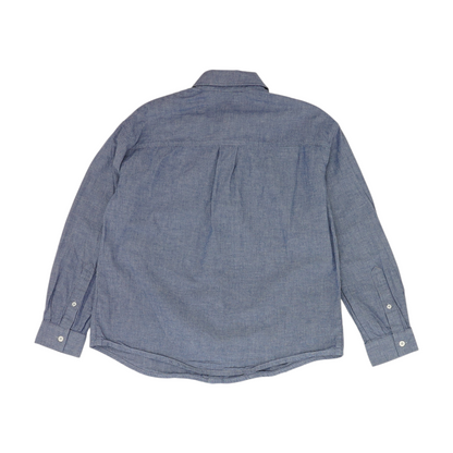 Blue Solid Long Sleeve Button Down