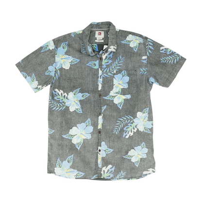 Gray Floral Short Sleeve Button Down