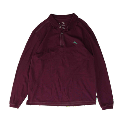 Burgundy Solid Long Sleeve Polo