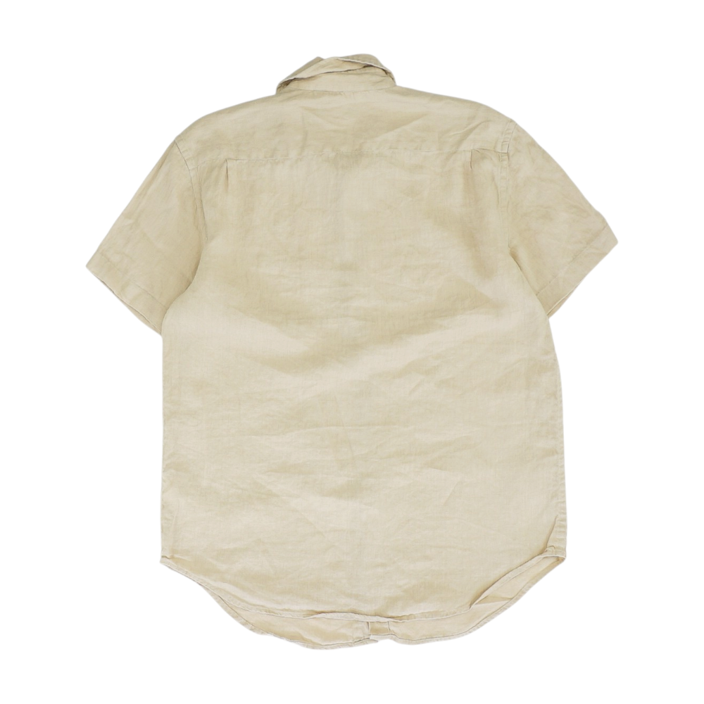 Beige Solid Short Sleeve Button Down