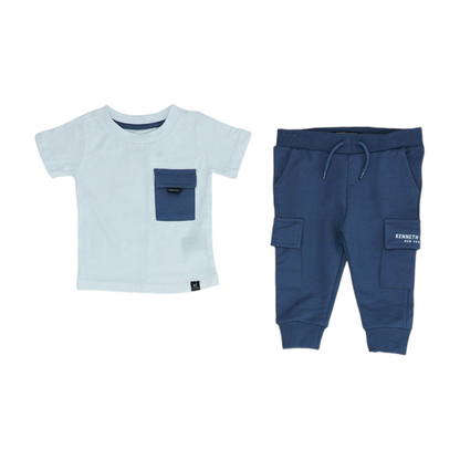 White Color Block Short Sleeve Set