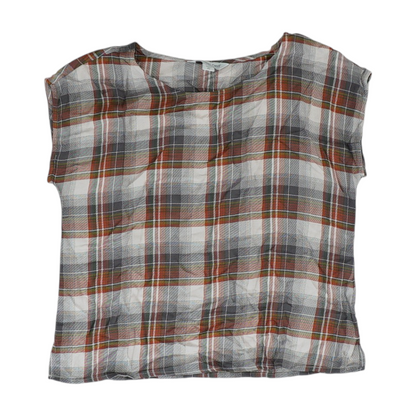 Beige Petite Plaid Blouse