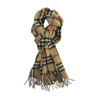Vintage Tan Plaid 100% Cashmere Scarf