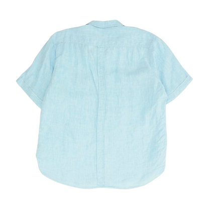Blue Solid Short Sleeve Button Down