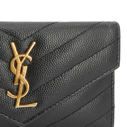 Black Cassandre Matelasse Fragments Flap Card Case in Grain De Poudre Leather