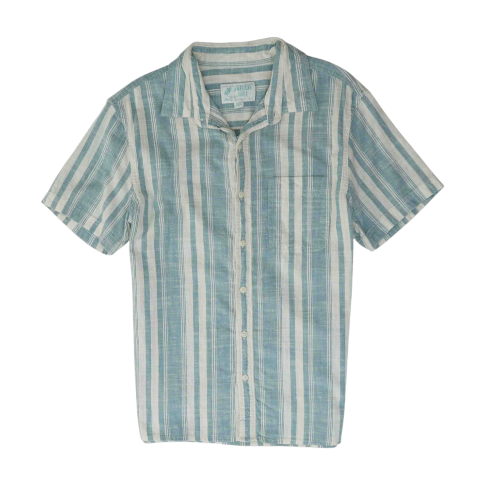 Blue Striped Short Sleeve Button Down