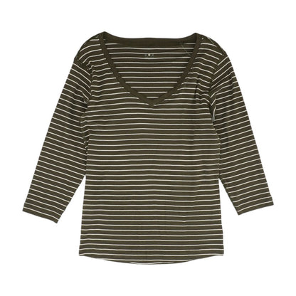 Green Striped V Neck T-Shirt
