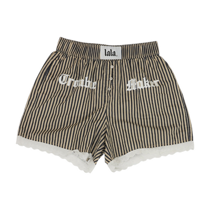 Beige Striped Active Shorts