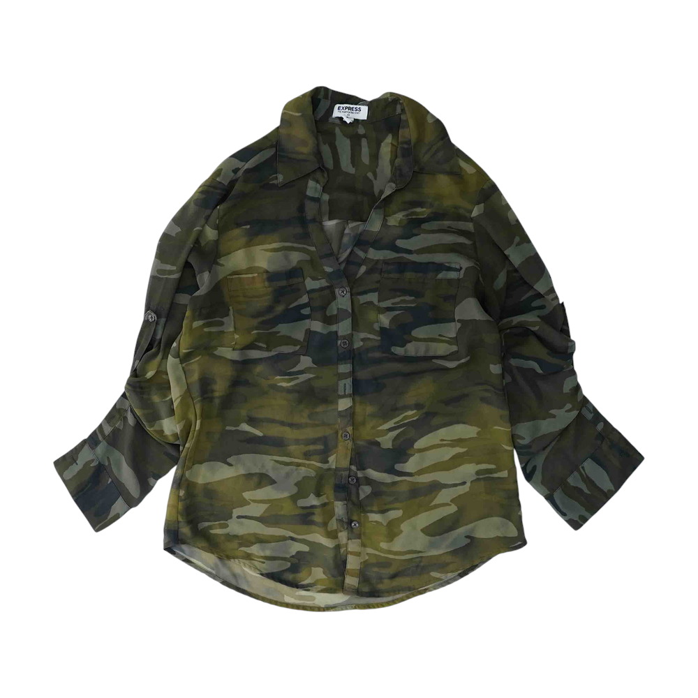 Green Petite Camo Button Down