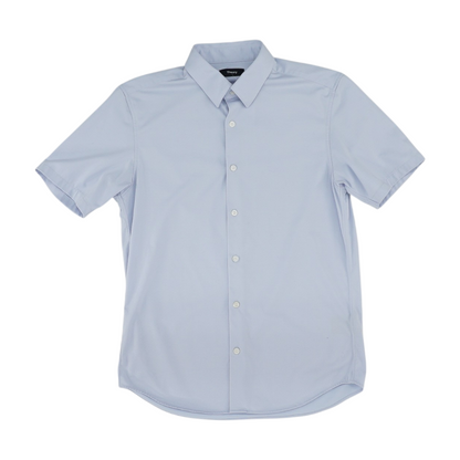 Blue Solid Short Sleeve Button Down