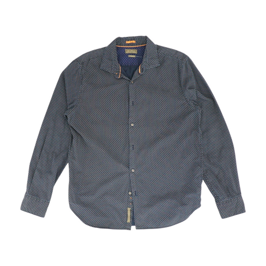 Navy Geometric Long Sleeve Button Down