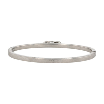 Silver Tone Round Logo Charm Hinged Bangle Bracelet
