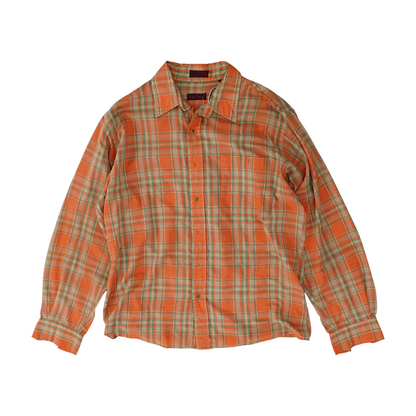 Coral Plaid Long Sleeve Button Down