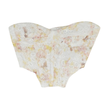 White Abstract Cropped Blouse