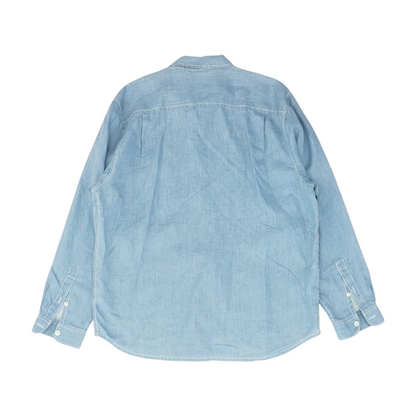 Blue Solid Long Sleeve Button Down