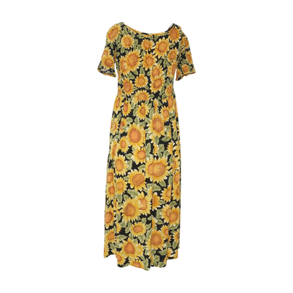 Vintage Yellow Floral Midi Dress