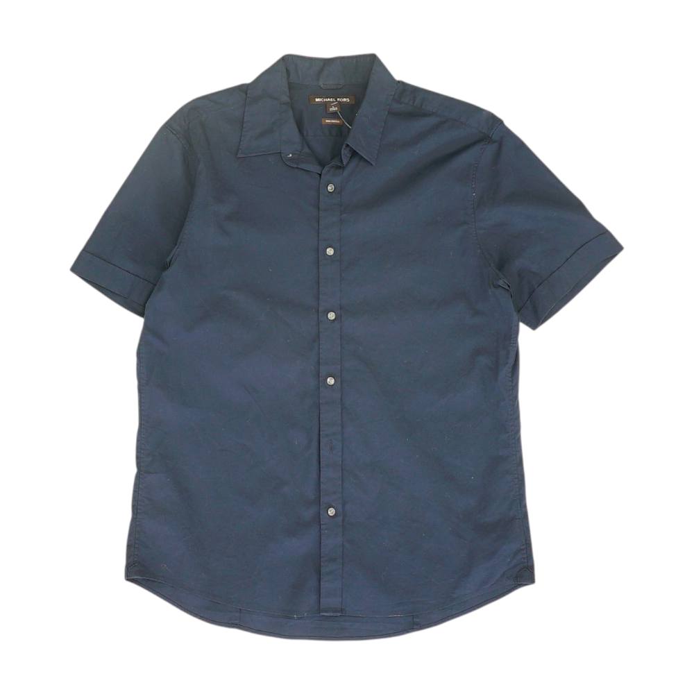 Navy Solid Short Sleeve Button Down