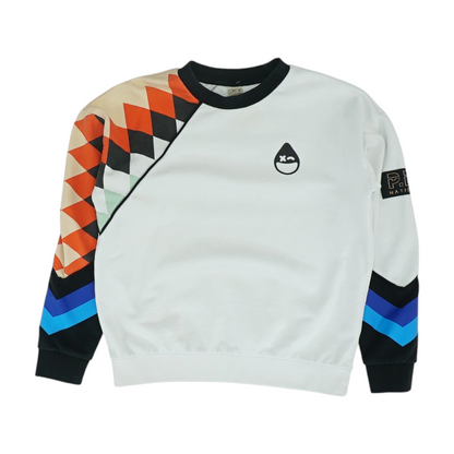 White Geometric Sweatshirt Pullover