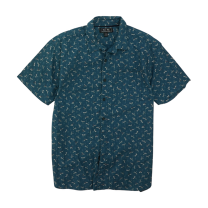 Teal Print Short Sleeve Button Down