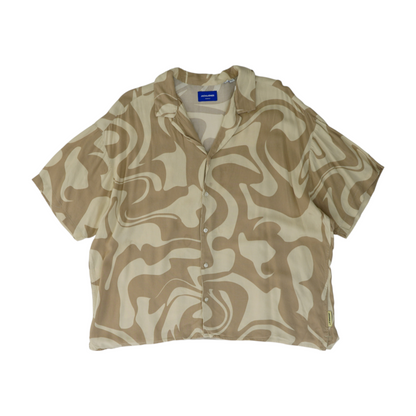 Beige Abstract Short Sleeve Button Down