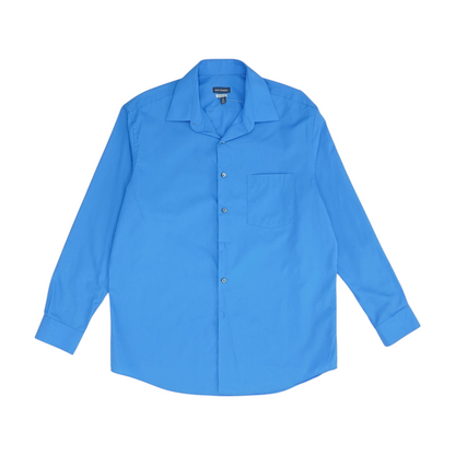 Blue Solid Long Sleeve Button Down
